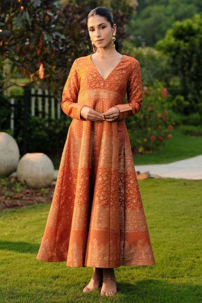 Burnt orange floral dress