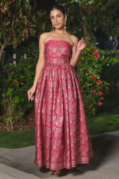 Magenta woven floral dress