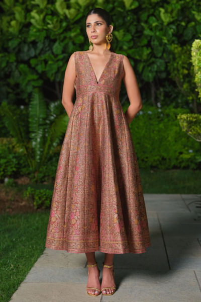 Brown floral woven dress