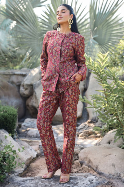 Burgundy floral pattern co-ords