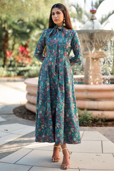 Turquoise woven floral dress