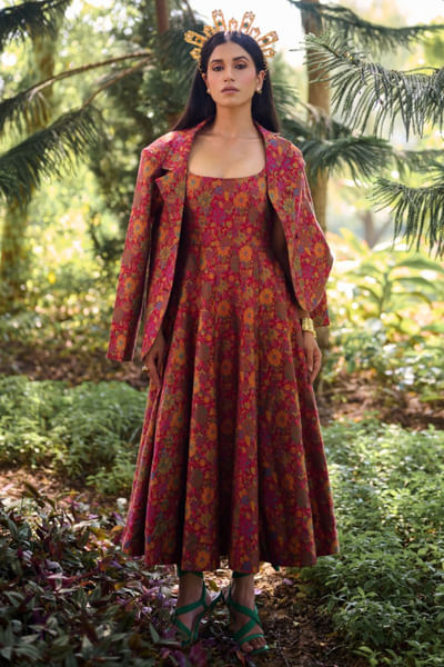 Magenta floral woven dress