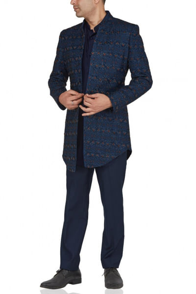 Blue bandhgala set