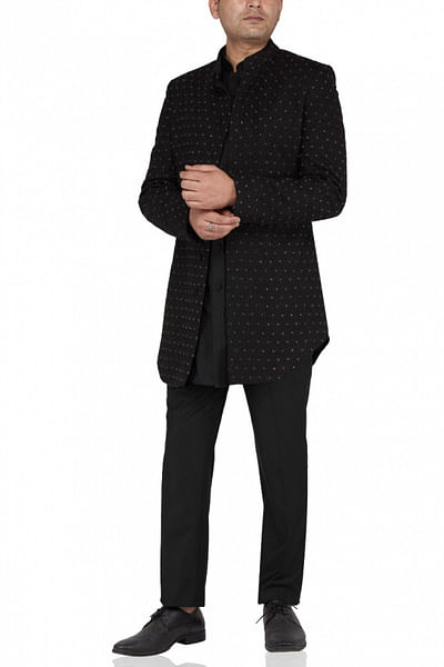 Black embroidered bandhgala set