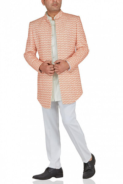 Orange and ivory bandhgala set