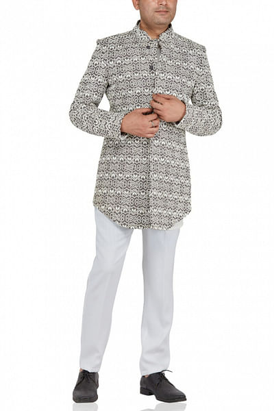 Grey embroidered bandhgala set