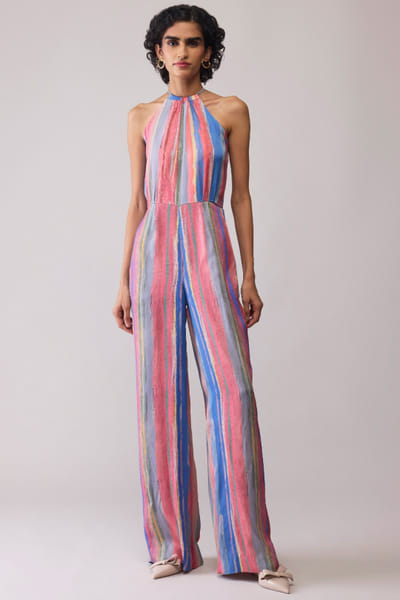 Multicolour stripe printed jumpsuit