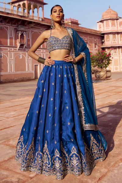 Peacock blue embroidered lehenga set