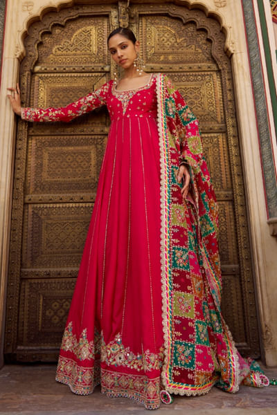 Pink sequin embroidered anarkali set