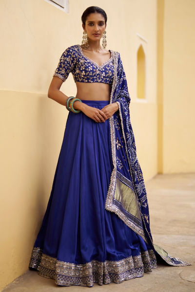 Royal blue zari embroidered lehenga set