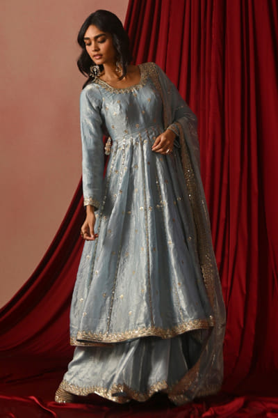 Lashkaraa Sky blue sequin embroidered anarkali set LASFEB26D139595