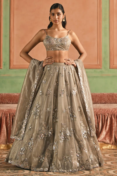 Dusty grey sequin embroidered lehenga set