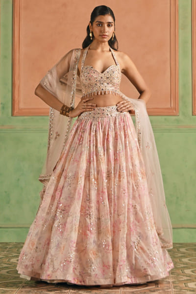 Pink sequin embroidered lehenga set