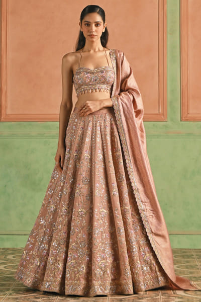 Dusty pink zari embroidered lehenga set