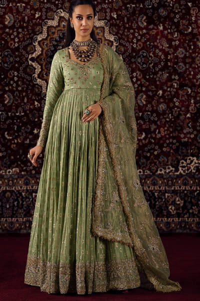 Lashkaraa Mint green sequin embroidered anarkali set LASHJUN26D148182