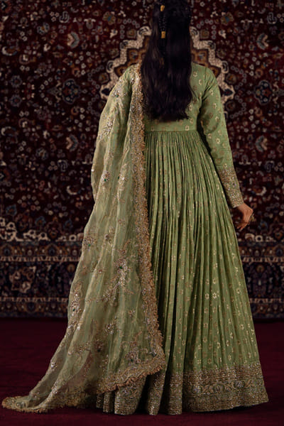 Lashkaraa Mint green sequin embroidered anarkali set LASHJUN26D148182