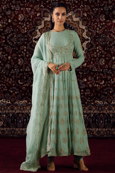 Lashkaraa Mint green embellished anarkali set LASHJUN26D148188