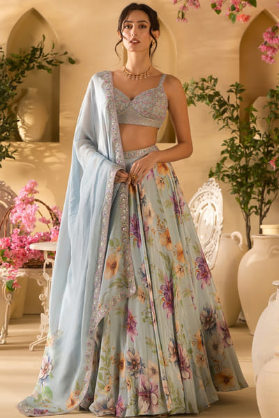 Lashkaraa Dusty blue floral embroidered lehenga set LASHJUL26D149620