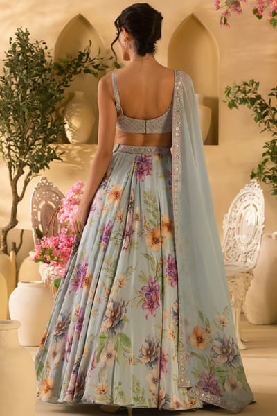 Lashkaraa Dusty blue floral embroidered lehenga set LASHJUL26D149620