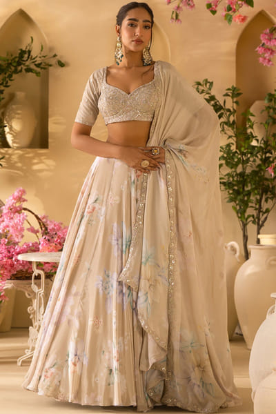 Lashkaraa Dusty sage green floral embroidered lehenga set LASHJUL26D149622
