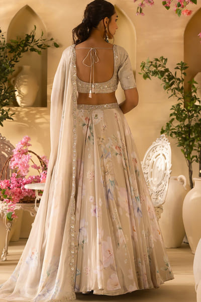 Lashkaraa Dusty sage green floral embroidered lehenga set LASHJUL26D149622