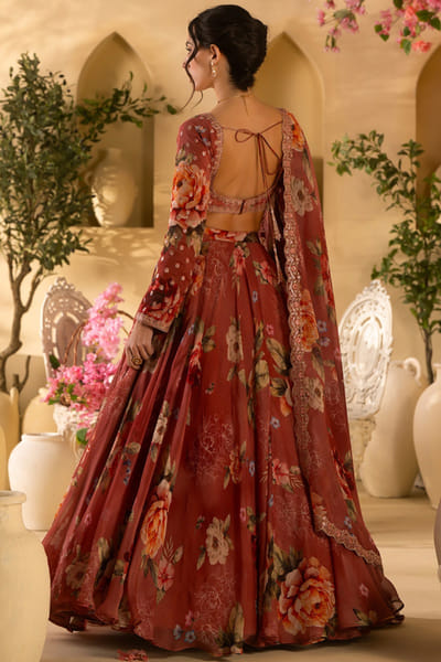 Lashkaraa Dusty rose floral embroidered lehenga set LASHJUL26D149625