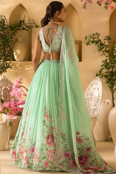 Lashkaraa Mint green floral embroidered lehenga set LASHJUL26D149626