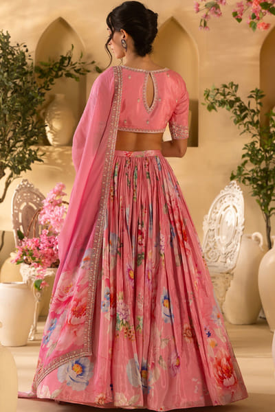 Lashkaraa Pink floral embroidered lehenga set LASHJUL26D149627