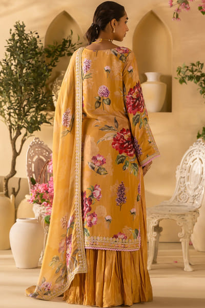 Lashkaraa Mustard floral embroidered sharara set LASHJUL26D149631