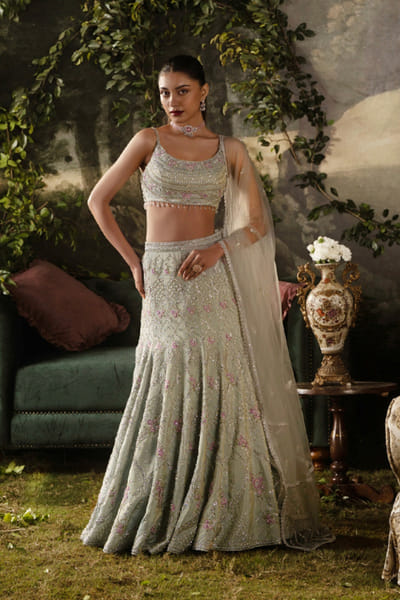 Lashkaraa Steel grey sequin embroidered lehenga set LASHJUL26D150801