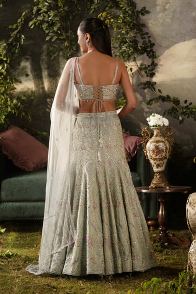 Lashkaraa Steel grey sequin embroidered lehenga set LASHJUL26D150801