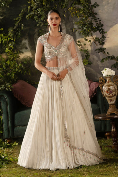 Lashkaraa Off white sequin embroidered lehenga set LASHJUL26D150804