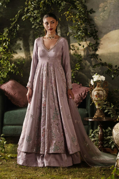 Lashkaraa Lavender zari embroidered anarkali set LASHJUL26D150823