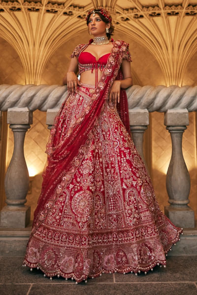 Raspberry pink embroidered lehenga set