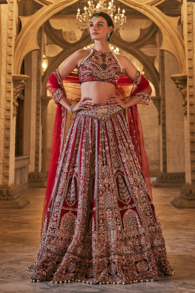Royal red rajwadi hand embroidered lehenga set