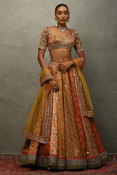 Ri Ritu Kumar Rust printed hand embroidered lehenga set RIRIMAY26D145558