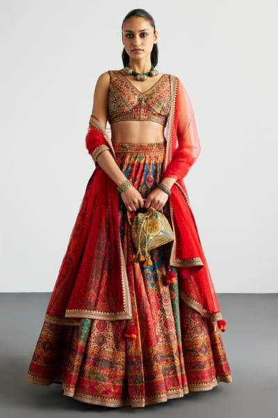 Ri Ritu Kumar Multicolor embroidered block print lehenga set RIRIMAY26D145555