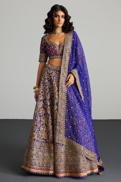 Ri Ritu Kumar Purple-gold floral embroidered lehenga set RIRIMAY26D145562