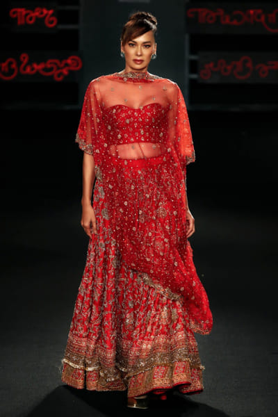 Ri Ritu Kumar Red embroidered chintz print lehenga set RIRIMAY26D145560