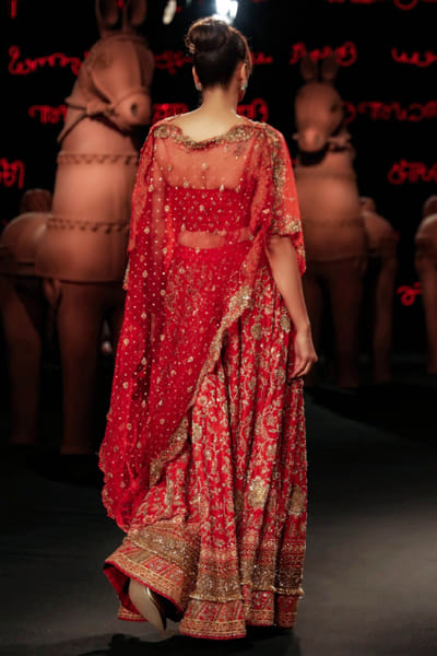 Ri Ritu Kumar Red embroidered chintz print lehenga set RIRIMAY26D145560