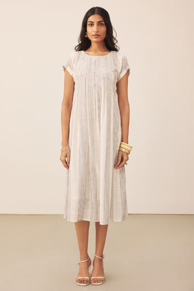 Ritu Kumar Ecru striped midi dress RITUJUN26D347329
