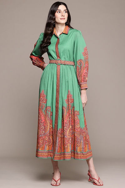 Green printed shirt dress