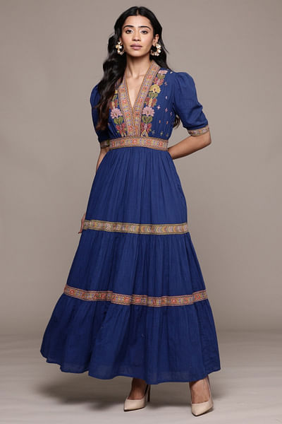 Blue floral embroidered dress