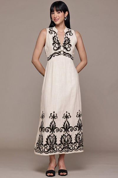 Ecru embroidered long dress