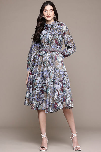 Blue floral printed dress