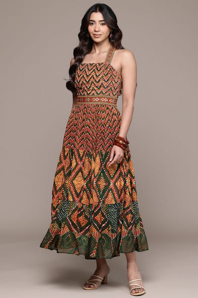 Ritu Kumar Green printed tiered midi dress RITUMAY26D245536