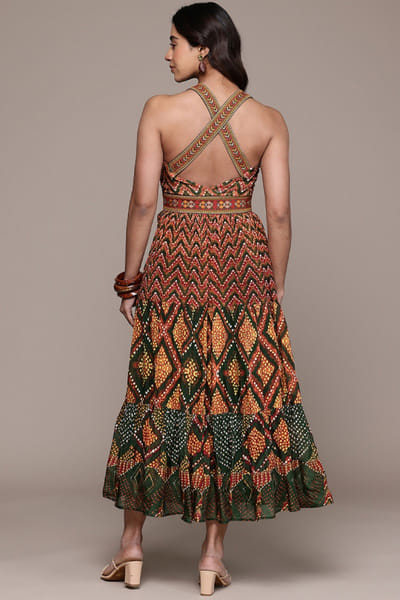 Ritu Kumar Green printed tiered midi dress RITUMAY26D245536