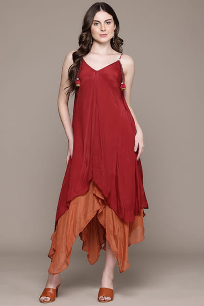 Ritu Kumar Red and orange layered asymmetric dress RITUMAY26D245535