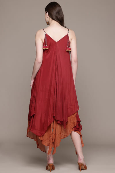 Ritu Kumar Red and orange layered asymmetric dress RITUMAY26D245535