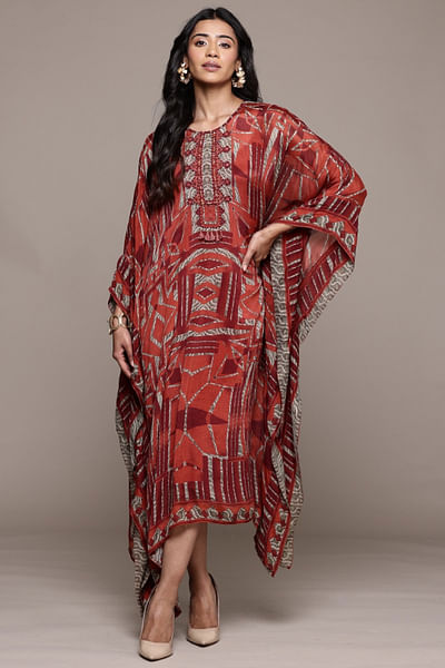 Red geometric printed kaftan